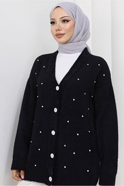 TRENDTESETTÜR Women's Black Stone Detail Cardigan t 80352