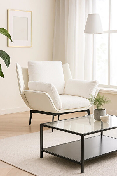 MARIA HOMES Cream Velvet & Leather Lounge Chair | Luxury Armchair for Living Room, Bedroom & Hotel Lobby