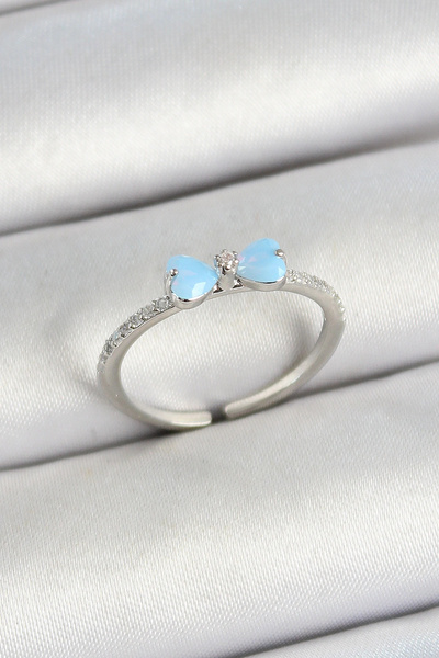 shopwave خاتم نسائي من حجر الزركون على شكل فيونكة نحاسية فضية اللون قابل للتعديل