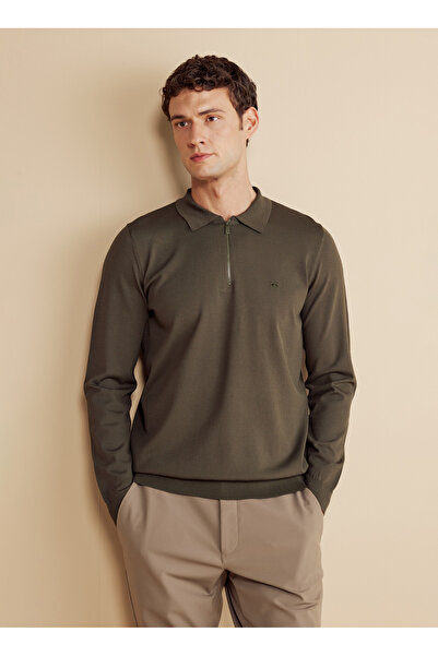 BROOKS BROTHERS Polo Yaka Standart Haki Erkek Kazak BBFW25MKL007