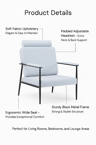 MARIA HOMES White Lounge Chair with Headrest, Modern Comfortable Armchair for Living Room & Office Decor