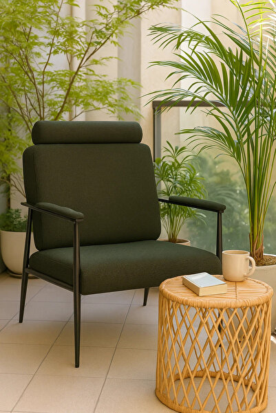 MARIA HOMES Dark Green Lounge Chair with Headrest | Modern Comfortable Armchair for Living Room & Office Use