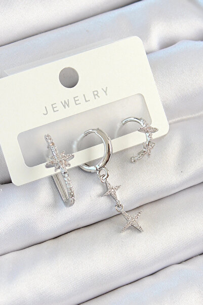 shopwave طقم أقراط نسائية مكونة من 3 أزواج من حجر الزركون والنجمة المتدلية من...