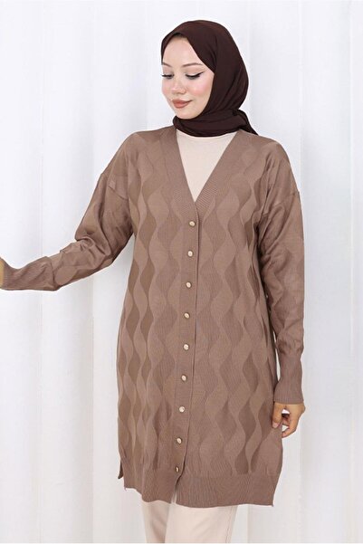 TRENDTESETTÜR Women's Mink Patterned Knitwear Cardigan t 9323