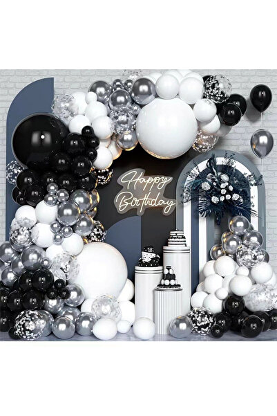 Generic مجموعة من 127 قطعة من قوس البالونات المزخرفة باللون الأسود والفضي وال...