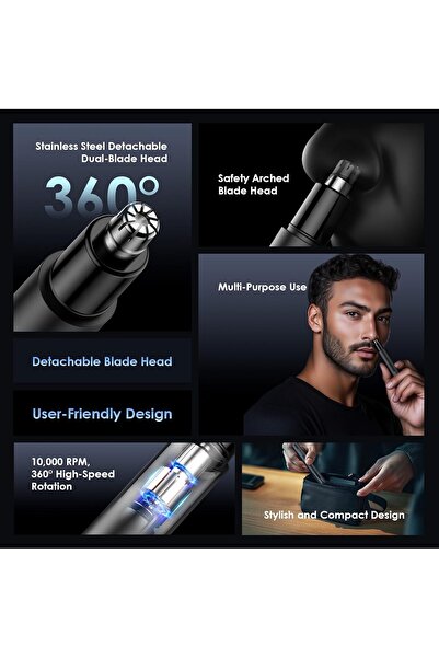 oraimo Nose Hair Trimmer for Men & Women — 10,000 RPM, Stainless Steel Dual-Blade, 360° Trimming
