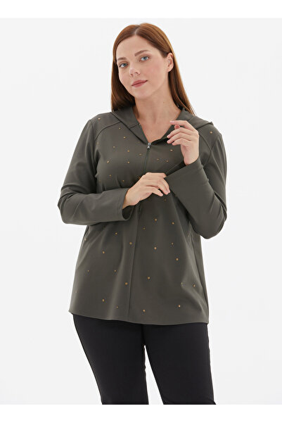 Selen Kapüşon Yaka Troklu Haki Kadın Bluz 25KSL8249