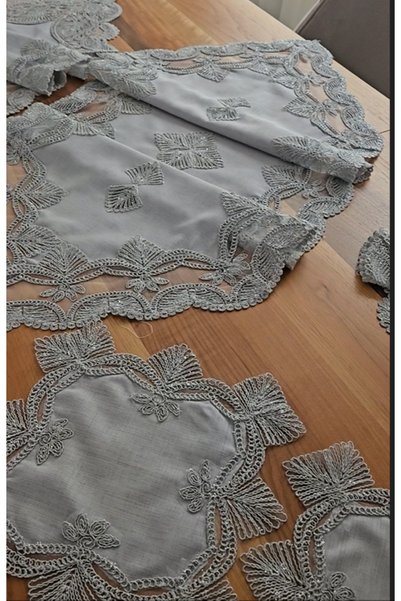 BRL ÇEYİZ HOME Linen Cover Lux Living Room Set with Heavy Guipure Lace
