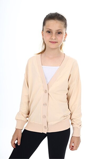 Toontoy Girls' Brown V-Neck Buttoned Off-Shoulder Knitted School Cardigan - 2...