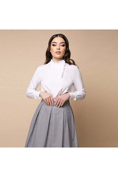 Minimalis Women's white shirt with stylized tunic collar