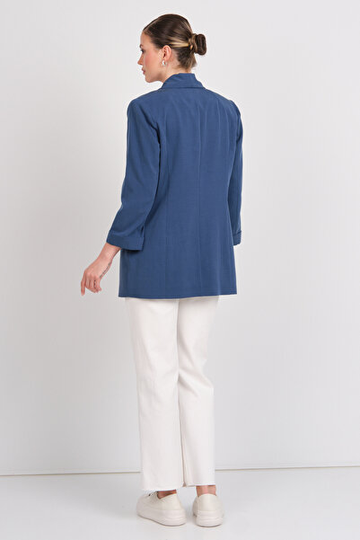 Ekol Jachetă de damă cu guler șal și broșă 4188 Indigo