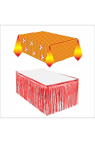 ZENVİVA Fan Yellow and Red Tablecloth, Red Table Skirt