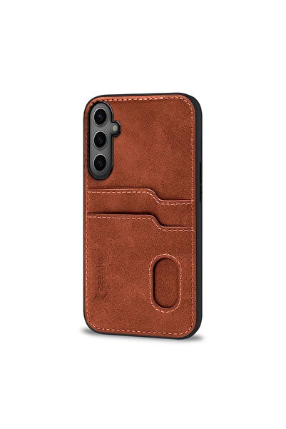 Zebana Samsung Galaxy S25 Fe Compatible Case Luxury Leather Case with Card Holder Brown