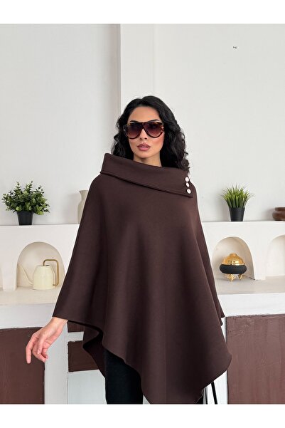 moda biz Women's Woven Collar Button Detailed Stylish Design Hijab Poncho