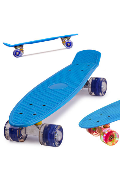 Avex Skateboard Penny Board pentru copii cu roti din cauciuc, iluminate LED, culoare Albastra