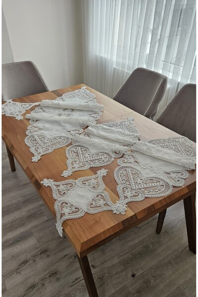 BRL ÇEYİZ HOME Linen Cover Lux Living Room Set with Heavy Guipure Lace