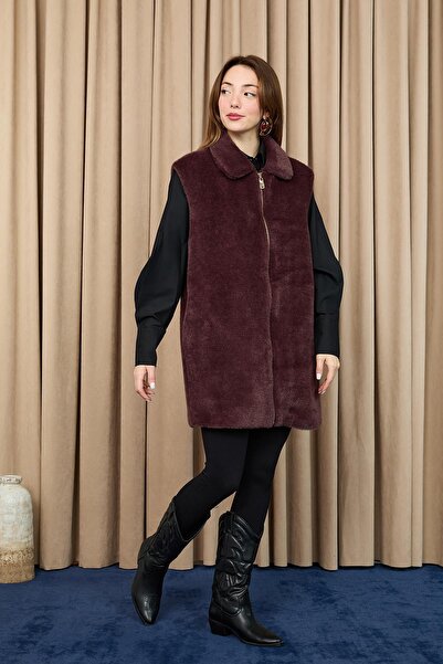 Puane Women's Zippered Plush Vest - 15238Ylk - Brown