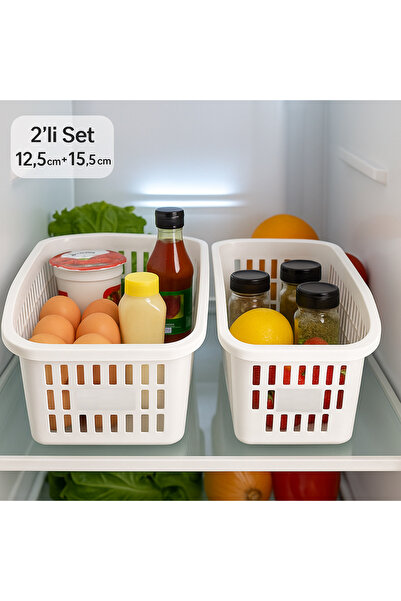 Home Set of 2 White Refrigerator Organizer (12.5 cm + 15.5 cm) – Shelf/Cabinet Organizer