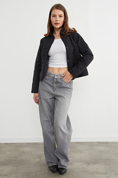 Fulla Moda Square Quilted Pattern Mock Neck Coat