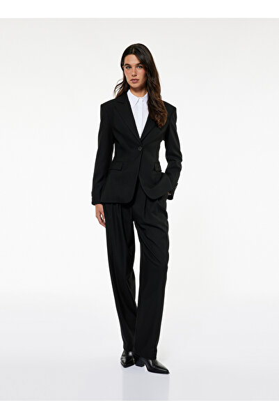 Koton Normal Bel Regular Fit Black Women's Trousers 6Wak40143Pw
