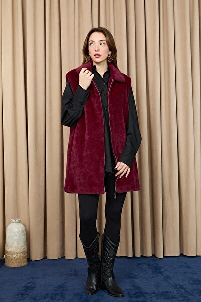 Puane Women's Zippered Plush Vest - 15238Ylk - Damson