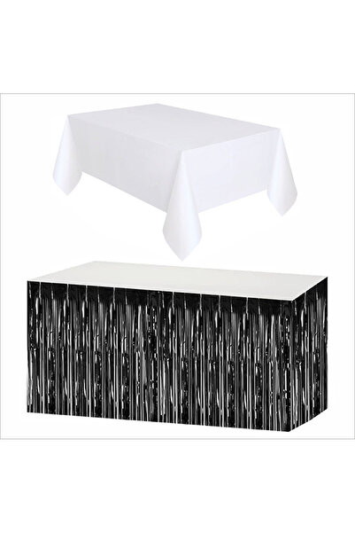 ZENVİVA White Tablecloth, Black Table Skirt, 2 Black Backdrops
