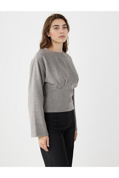 Jimmy Key Antrasit Melanj Kayık Yaka Uzun Kollu Yumuşak Dokulu Sweatshirt