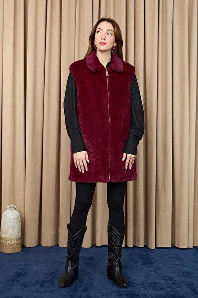 Puane Women's Zippered Plush Vest - 15238Ylk - Damson
