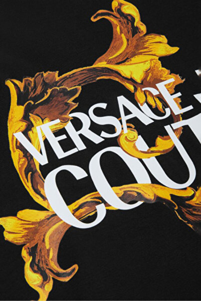 Versace Men's Regular Fit Baroque Patterned Letter Logo T-Shirt - Black/Gold