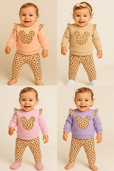 dinamik çocuk Baby Girl Micky Embroidered 2-Piece Set (Sweatshirt + Leggings) 3-6-9-12 Months