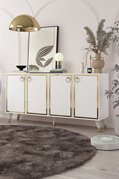 DEMONTE DECOR 8205-1DD KB150 KONSOL, TV ÜNİTESİ BEYAZ-ALTIN