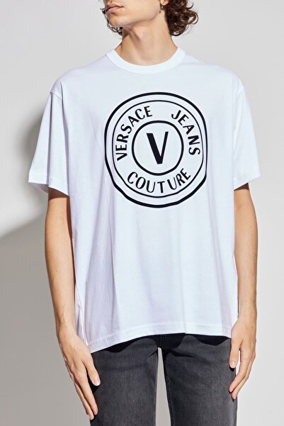 Versace Men's Regular Fit V Emblem Crew Neck T-Shirt - White