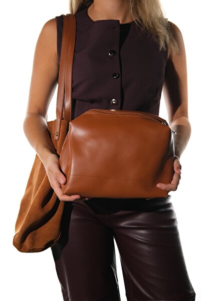 LuviShoes Alfred Tan Genuine Leather Suede Women's Shoulder Bag