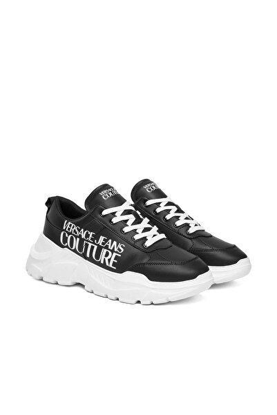 Versace Men's Fondo Speedtrack Dis. Sc1 Thick Sole Sneaker with Large Letter Logo - Black