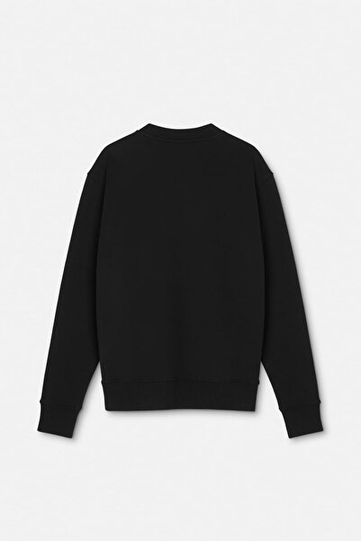 Versace Men's Regular Fit Baroque Patterned Letter Logo Crew Neck Sweatshirt - Black/Gold Yellow