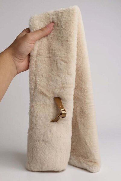 TAKIŞTIR Παιδικό βελούδινο κασκόλ σε κρεμ χρώμα