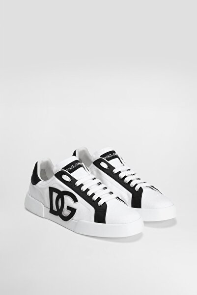 Dolce&Gabbana Men's Applique Logo Leather Sneakers - White/Black