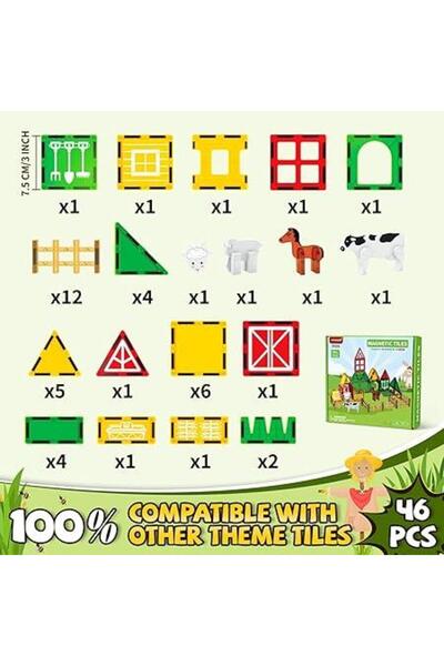hak-iş oyuncak 46 Pieces Magnet Farm Series Blocks