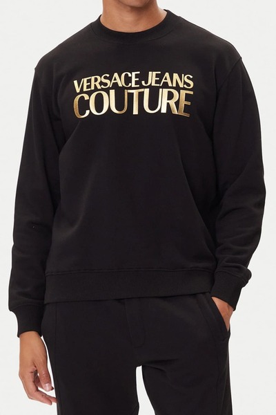 Versace Men's Regular Fit Gold Foil Print Logo Crew Neck Sweatshirt - Black