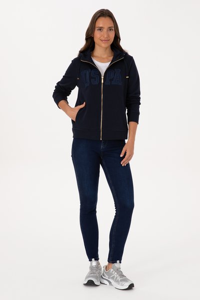 U.S. Polo Assn. Women's Navy Blue Zippered Hooded Basic Sweatshirt 50307769-Vr033