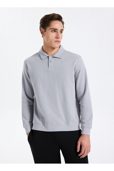Lee Cooper Polo Neck Gray Men's Sweatshirt 261 Lcm 241037 Gale Gray
