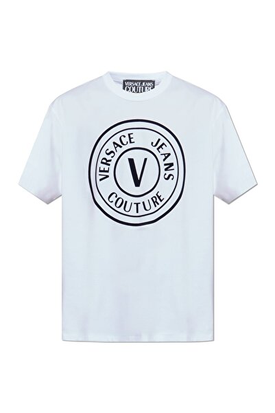 Versace Men's Regular Fit V Emblem Crew Neck T-Shirt - White