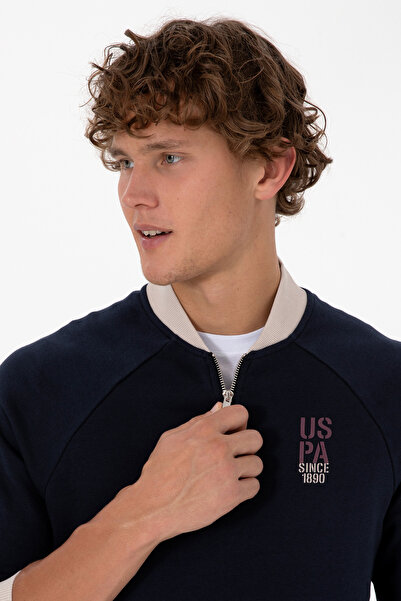 U.S. Polo Assn. Men's Half Zip Comfort Fit Navy Blue Basic Sweatshirt 50316303-Vr033