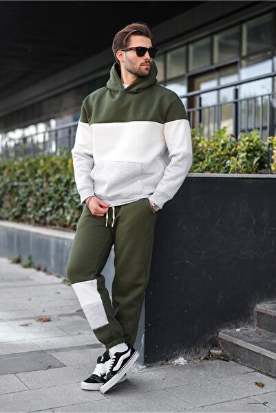 Madmext Χακί με κουκούλα Ανδρικό Σετ Φόρμας 5926