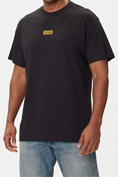 Versace Men's Regular Fit Metal Plate Crew Neck T-Shirt - Black