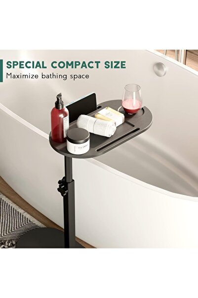 Yelajoy Bamboo Bathtub Tray Table with Adjustable Height, Freestanding Bath Tray for Tub Against Wall