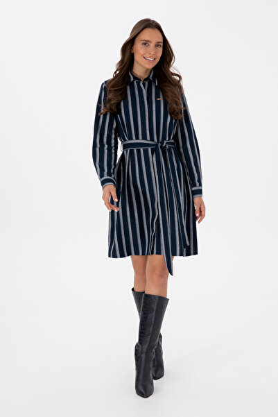 U.S. Polo Assn. Women's Navy Blue Striped Belted Woven Dress 50316604-Vr033