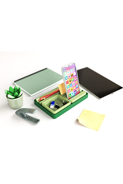 Elarıo Modern Tasarımlı Çok Amaçlı Masaüstü Organizer Kalemlik ve Telefon Standı Yeşil