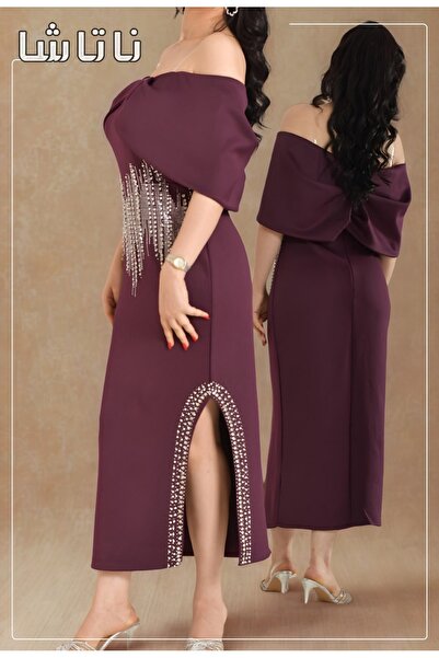 NATASHA Fashion فستان ناتاشا الأنيق بفتحة أكتاف.