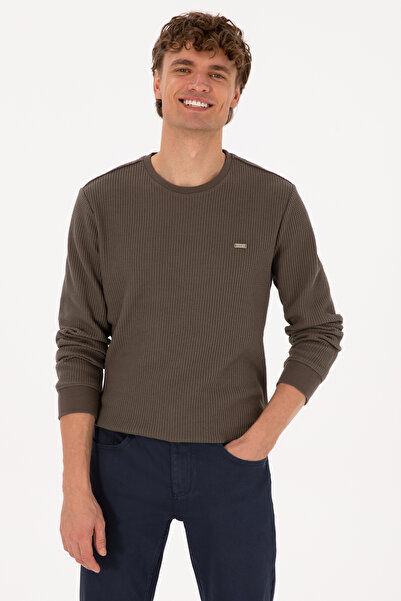 U.S. Polo Assn. Men's Crew Neck Regular Fit Honeycomb Textured Mink Sweatshirt 50316304-Vr052